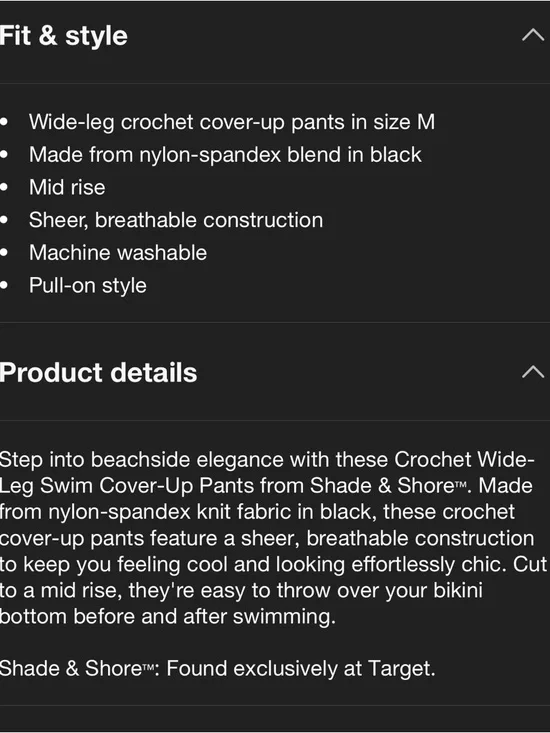 NWT Shade & Shore Black Crochet Wide-Leg Pants - Picture 4 of 5